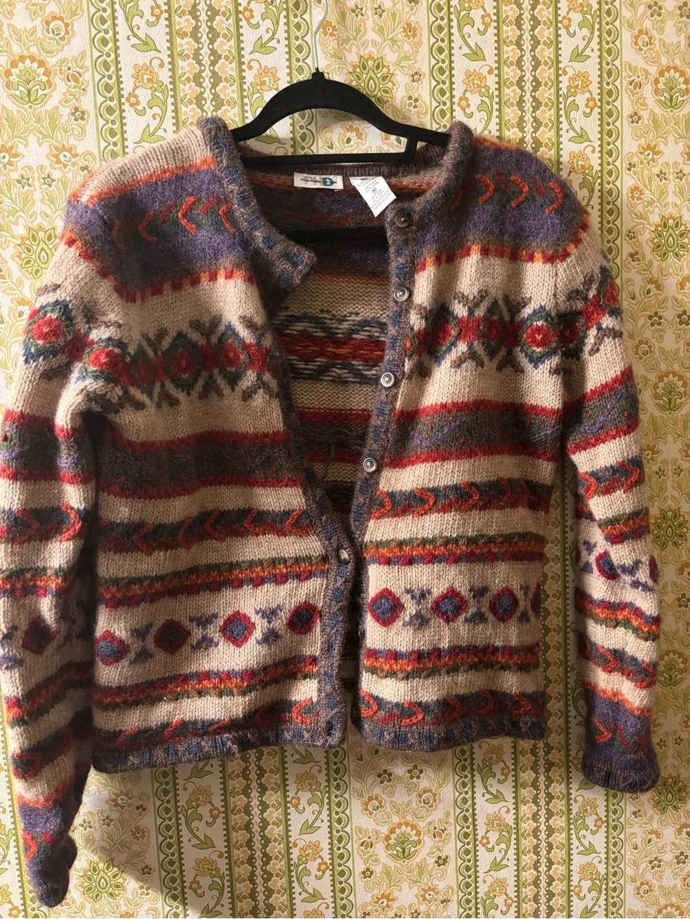 Cozy Multicolor Vintage 100% Wool Cardigan Sweater